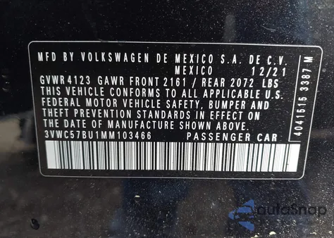 2021 Volkswagen Jetta 1.4T R-Line/1.4T S/1.4T Se from USA, damaged, VIN 3VWC57BU1MM103466